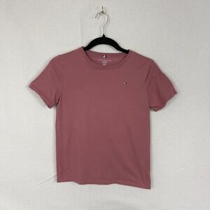 Tommy Hilfiger Girls Kids Pink Short Sleeve Flag Logo T-Shirt Size L 12-14